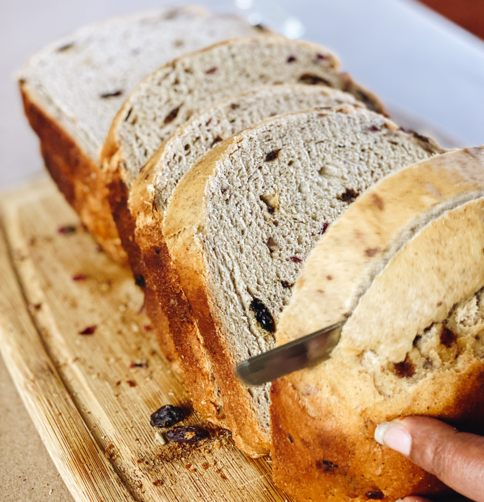 Homemade bread machine recipe, cinnamon raisin cranberry walnut bread