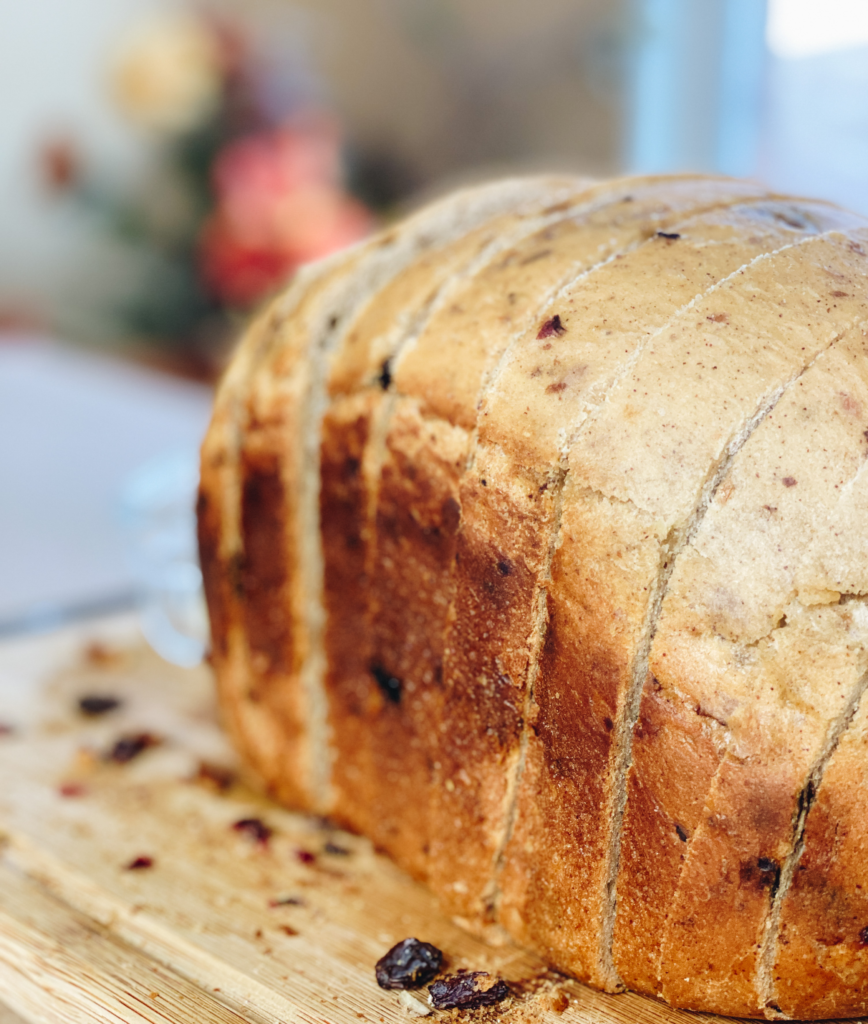 Homemade bread machine recipe, cinnamon raisin cranberry walnut bread