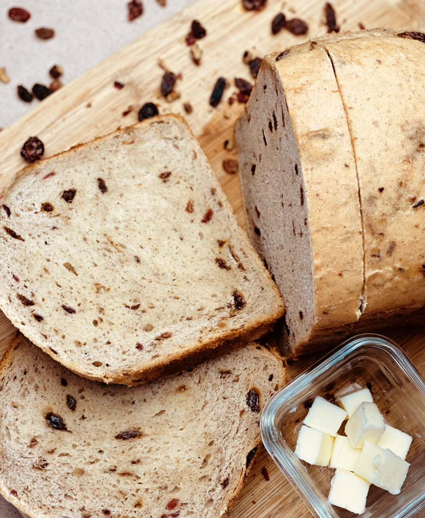 Homemade bread machine recipe, cinnamon raisin cranberry walnut bread
