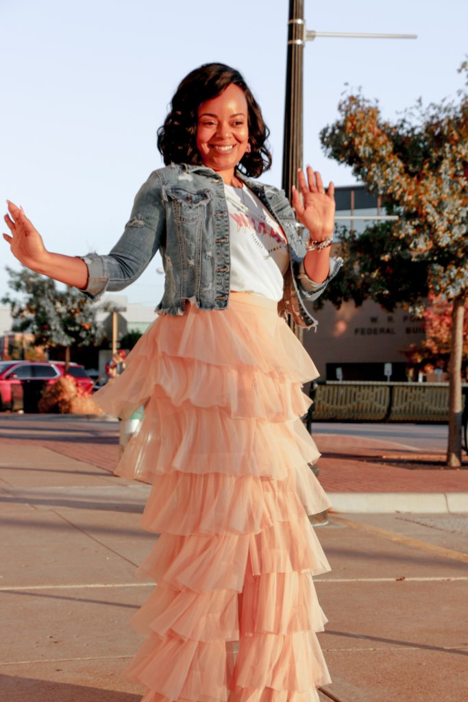 Fashion denim and ruffles outfit