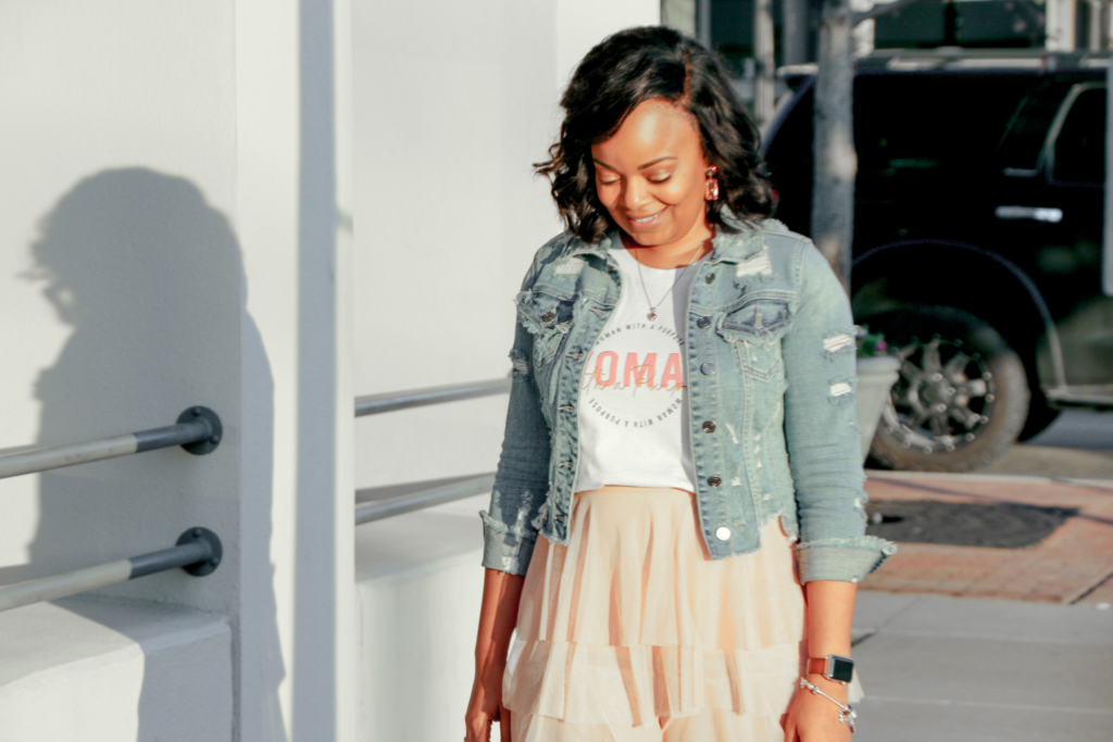 Fashion denim and ruffles outfit