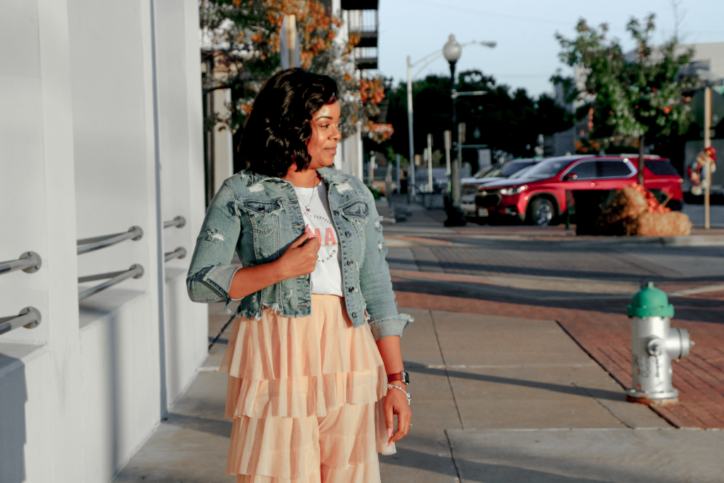 Fashion denim and ruffles outfit