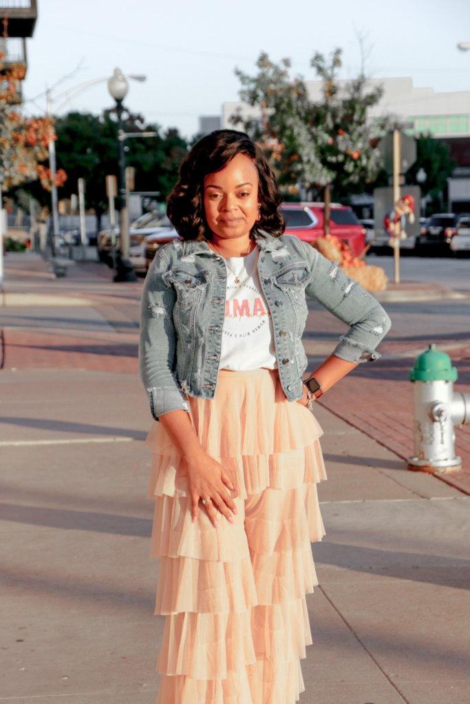 Fashion denim and ruffles outfit