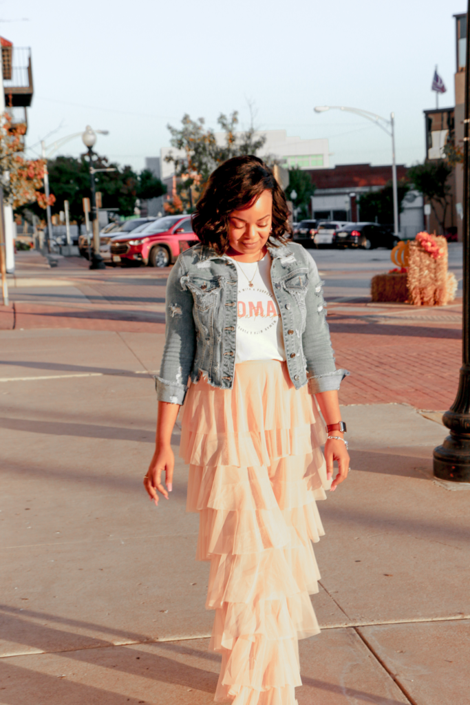 Fashion denim and ruffles outfit