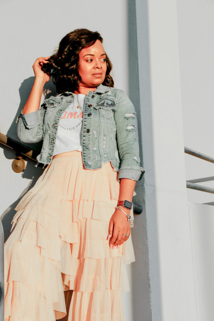 Fashion denim and ruffles outfit