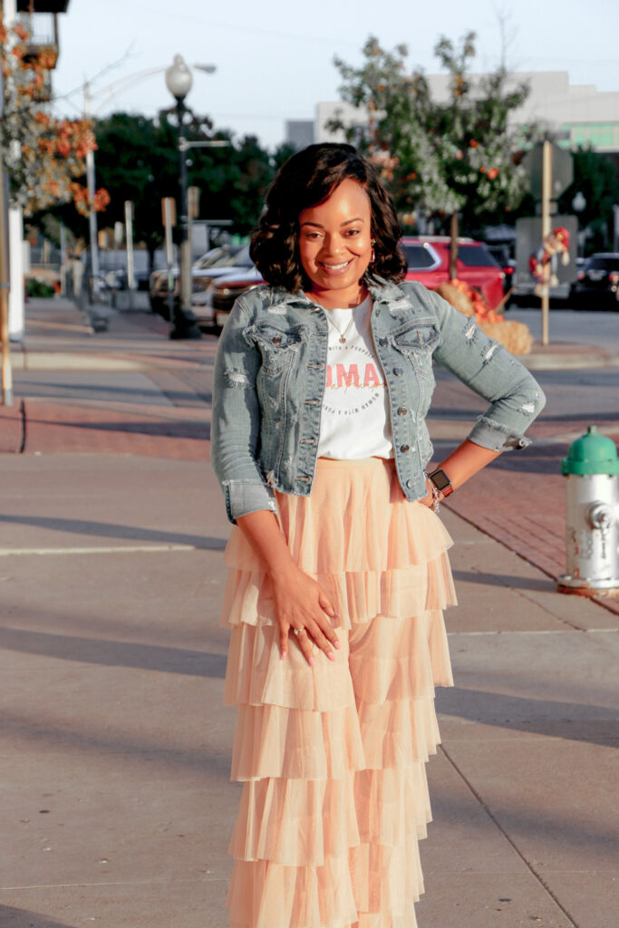 Fashion denim and ruffles outfit